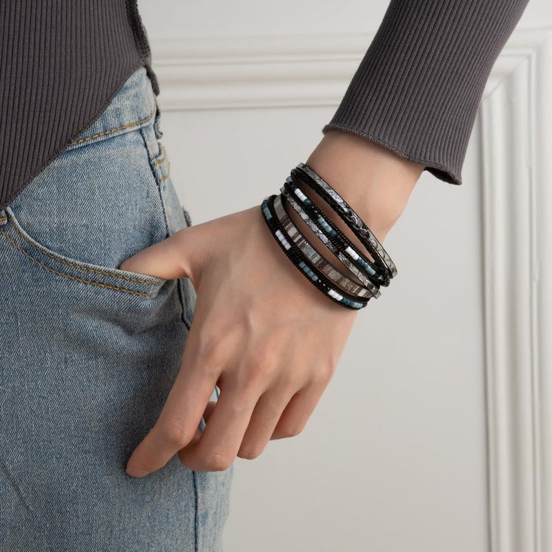 Rantanto Braid Leather Wrap Bracelet Trendy Stackable Crystal Cuff Boho Gold Heart Bracelet Jewelry Gift For Women - Image 4